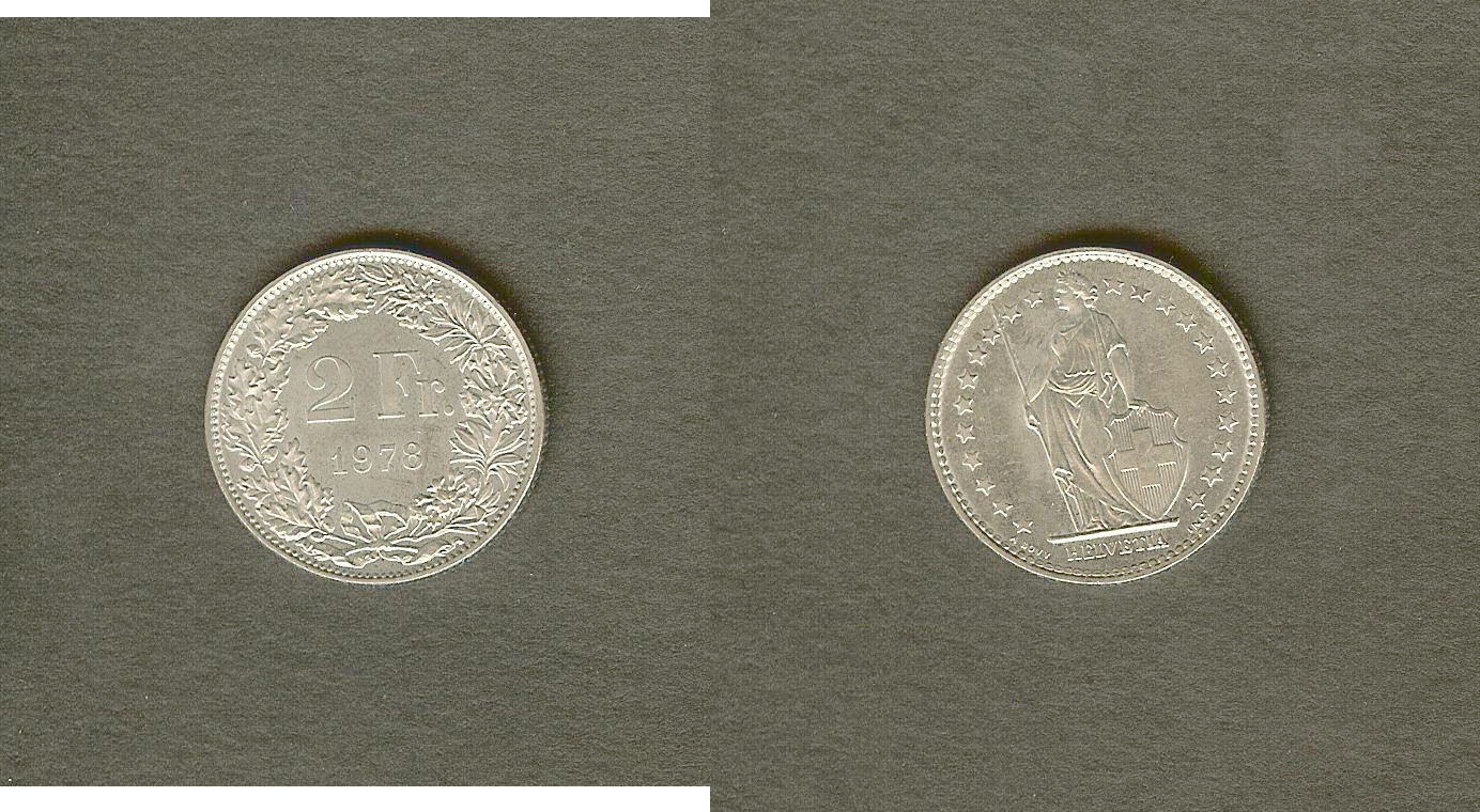 SUISSE 2 Francs Helvetia 1978 Berne SPL+